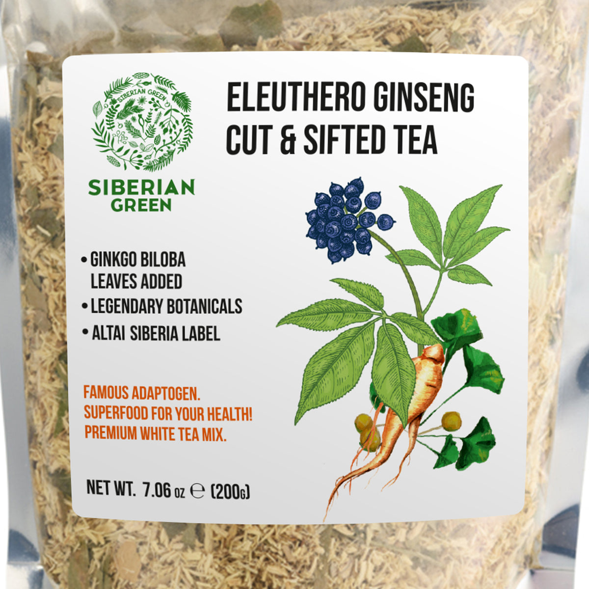 Poudre de ginseng sibérien biologique + 10% de Ginkgo Biloba