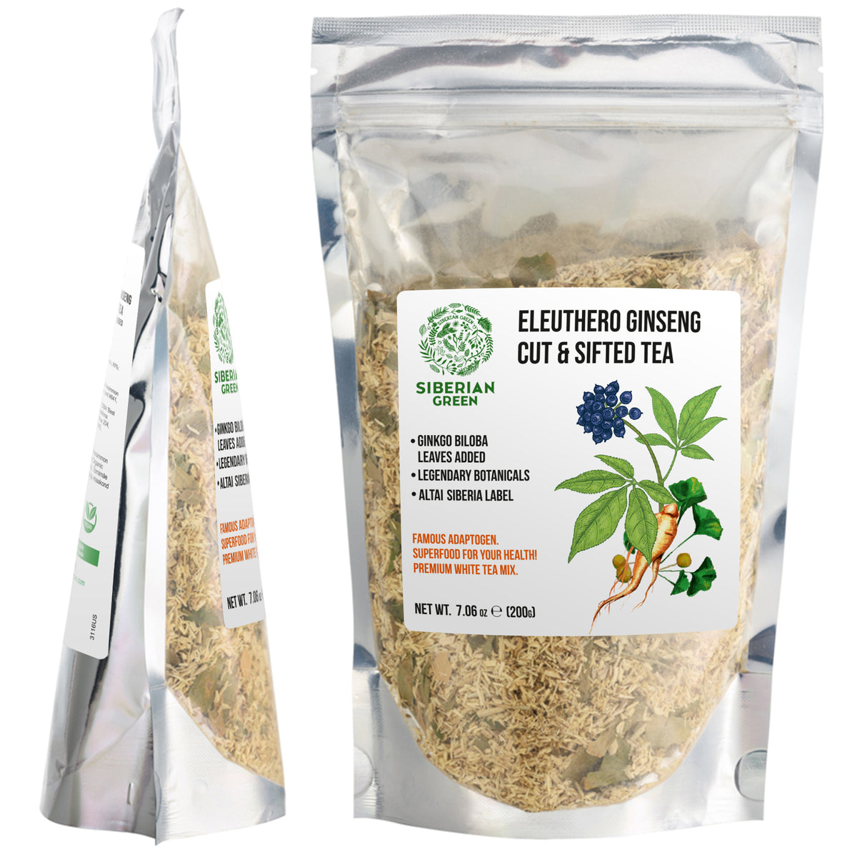 Poudre de ginseng sibérien biologique + 10% de Ginkgo Biloba