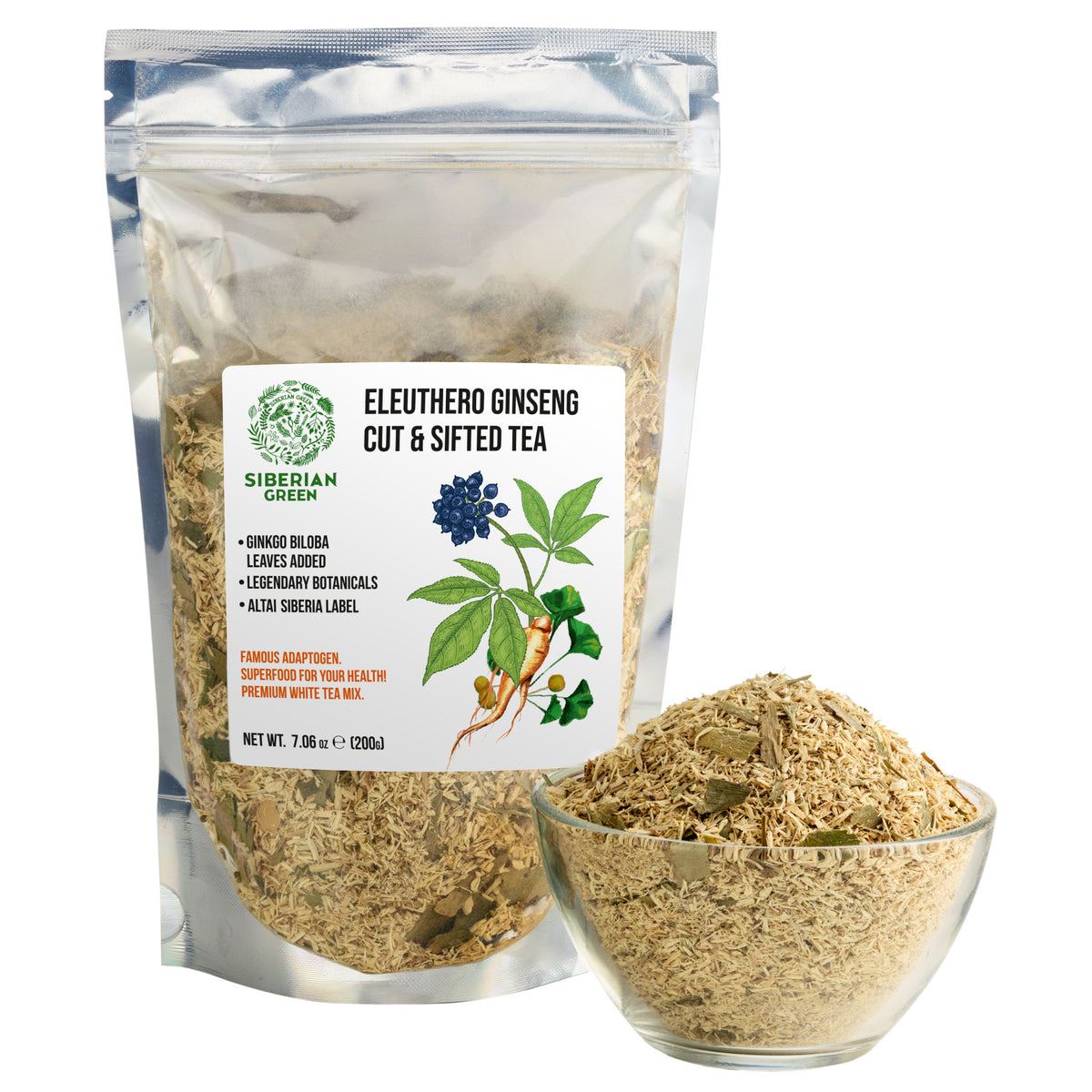 Poudre de ginseng sibérien biologique + 10% de Ginkgo Biloba