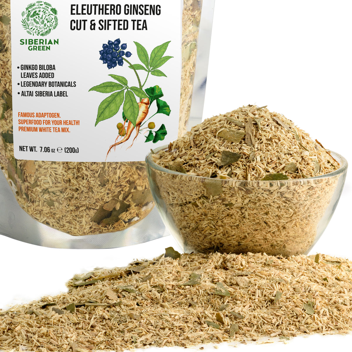 Poudre de ginseng sibérien biologique + 10% de Ginkgo Biloba