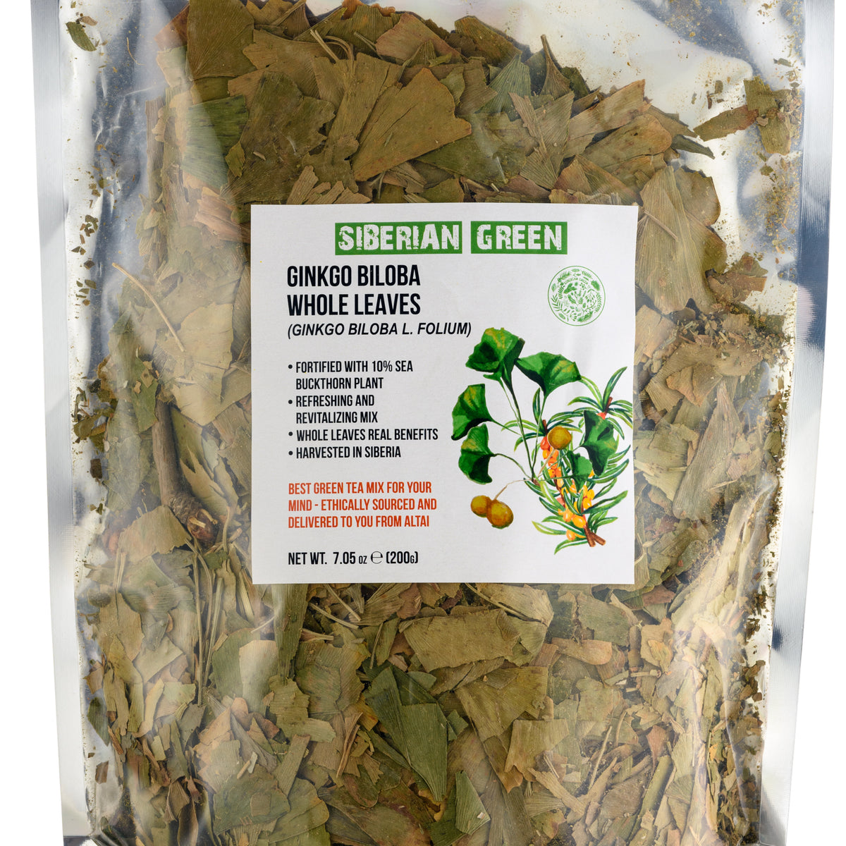 Feuilles coupées et tamisées de Ginkgo Biloba vert de Sibérie 200 g (7,06 oz) – 100 % thé Biloba en vrac de qualité supérieure, récolte sauvage pure et saine