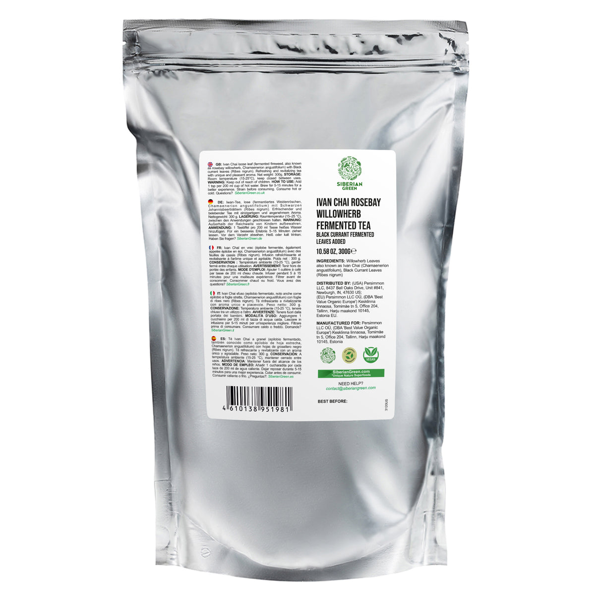 Thé vert sibérien Ivan 300 g (10,58 oz) Feuilles fermentées en vrac récoltées à l'état sauvage dans les montagnes de l'Altaï Ivan-Chai