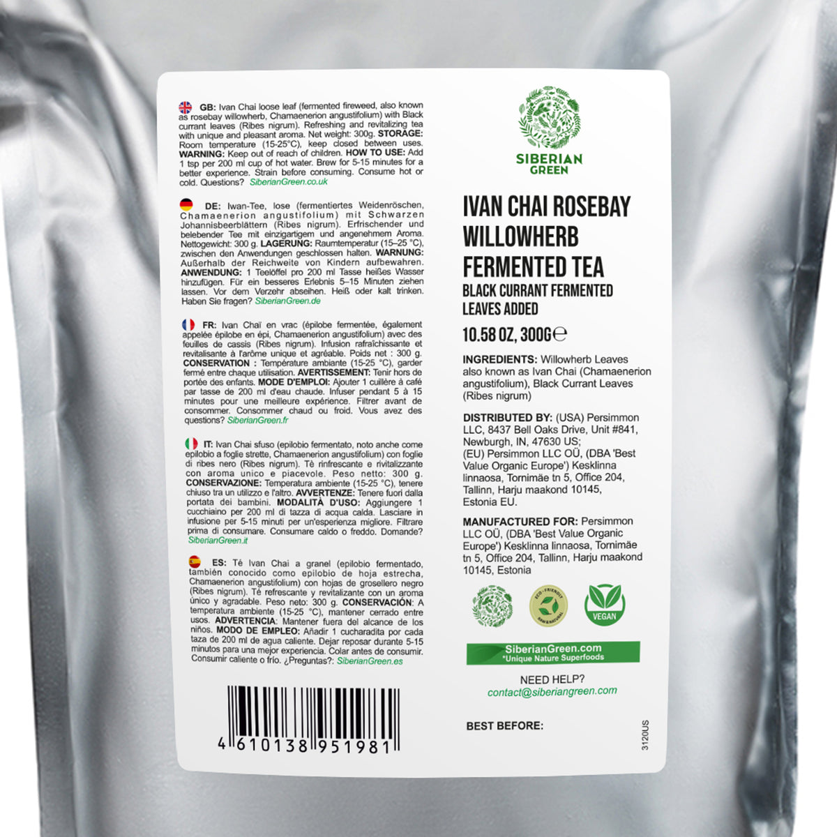 Thé vert sibérien Ivan 300 g (10,58 oz) Feuilles fermentées en vrac récoltées à l'état sauvage dans les montagnes de l'Altaï Ivan-Chai