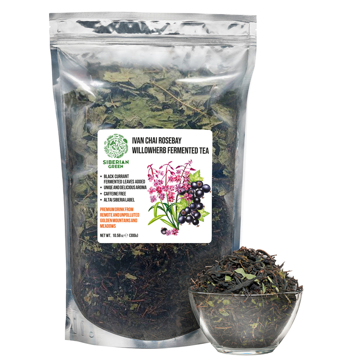 Thé vert sibérien Ivan 300 g (10,58 oz) Feuilles fermentées en vrac récoltées à l'état sauvage dans les montagnes de l'Altaï Ivan-Chai