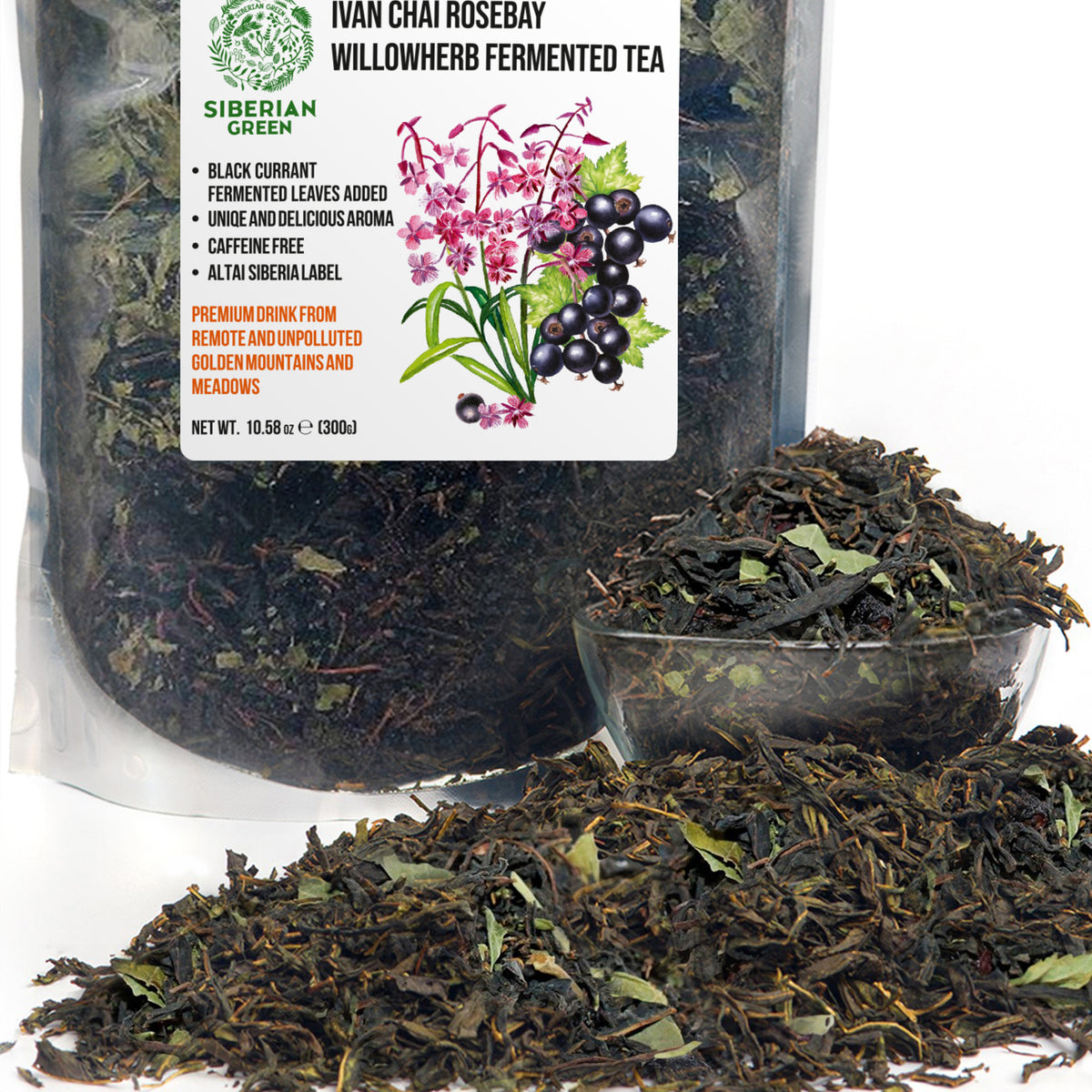 Thé vert sibérien Ivan 300 g (10,58 oz) Feuilles fermentées en vrac récoltées à l'état sauvage dans les montagnes de l'Altaï Ivan-Chai
