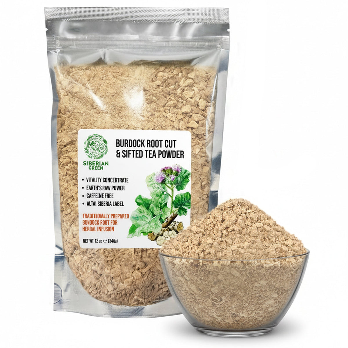 Siberian Green Burdock Root Tea Powder Canada 340 g Herbal Cut Sifted Natural Detox Tea for Skin Wellness Digestive Support