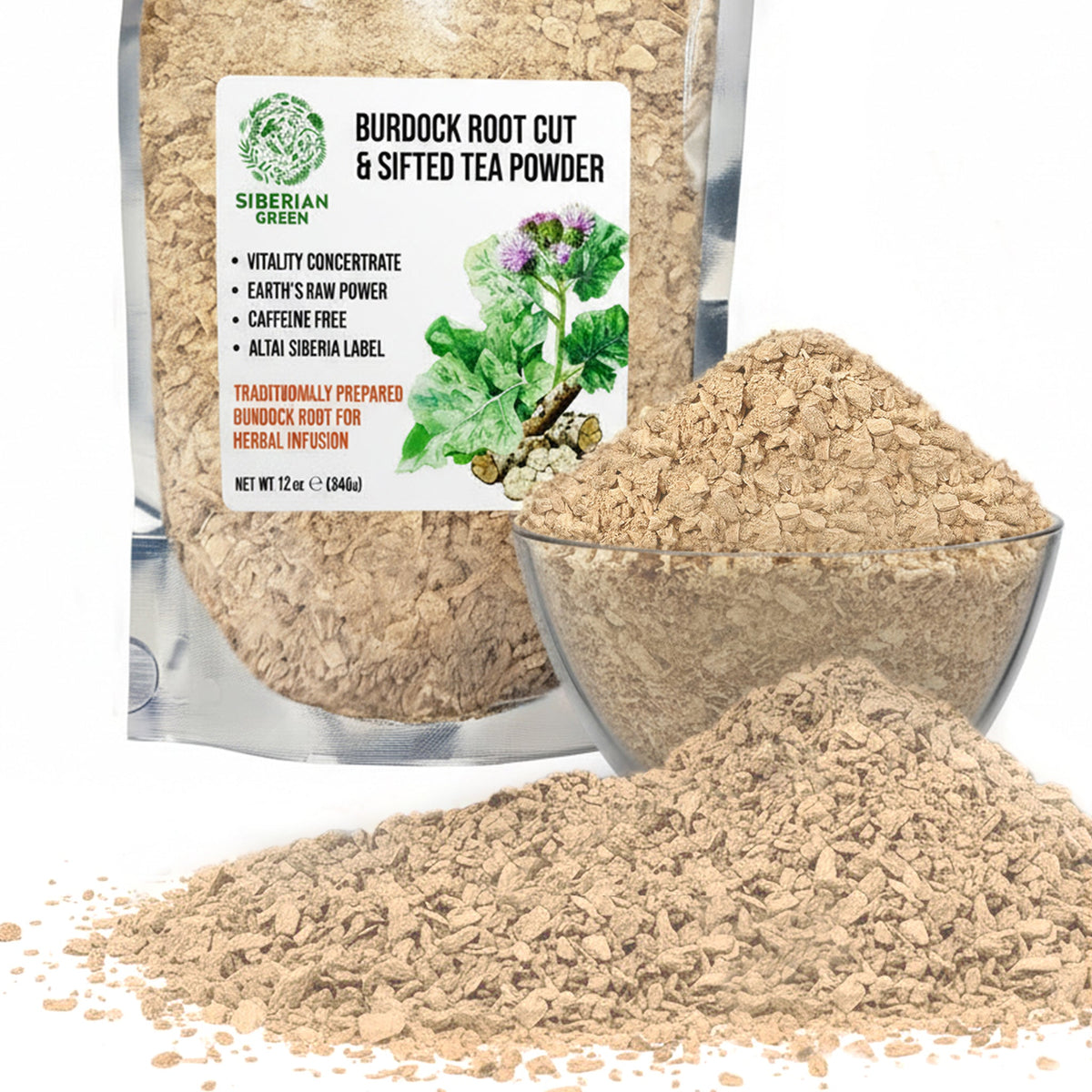 Siberian Green Burdock Root Tea Powder Canada 340 g Herbal Cut Sifted Natural Detox Tea for Skin Wellness Digestive Support