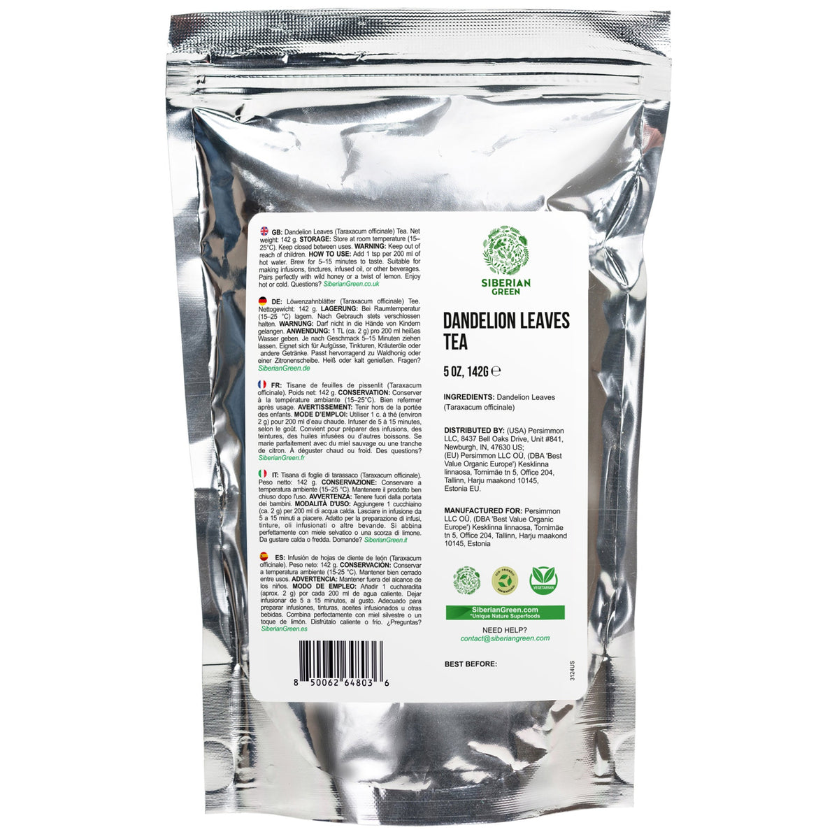 Siberian Green Dandelion Leaf Tea – Caffeine-Free Wellness Infusion, Nutrient-Rich Loose Leaf, 142 g