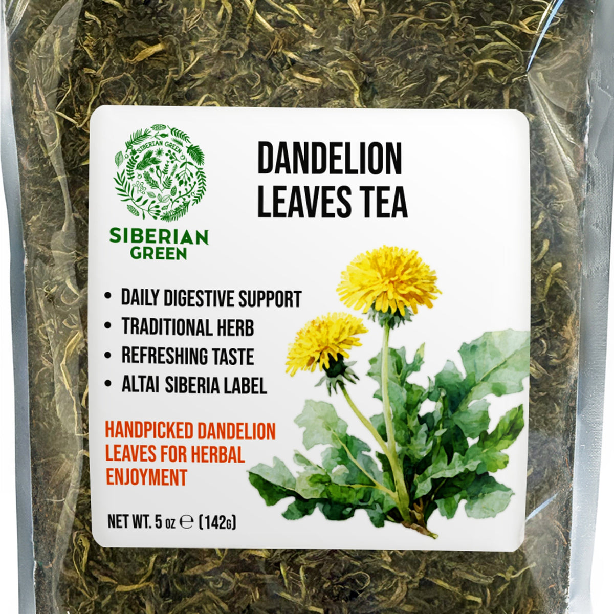 Siberian Green Dandelion Leaf Tea – Caffeine-Free Wellness Infusion, Nutrient-Rich Loose Leaf, 142 g