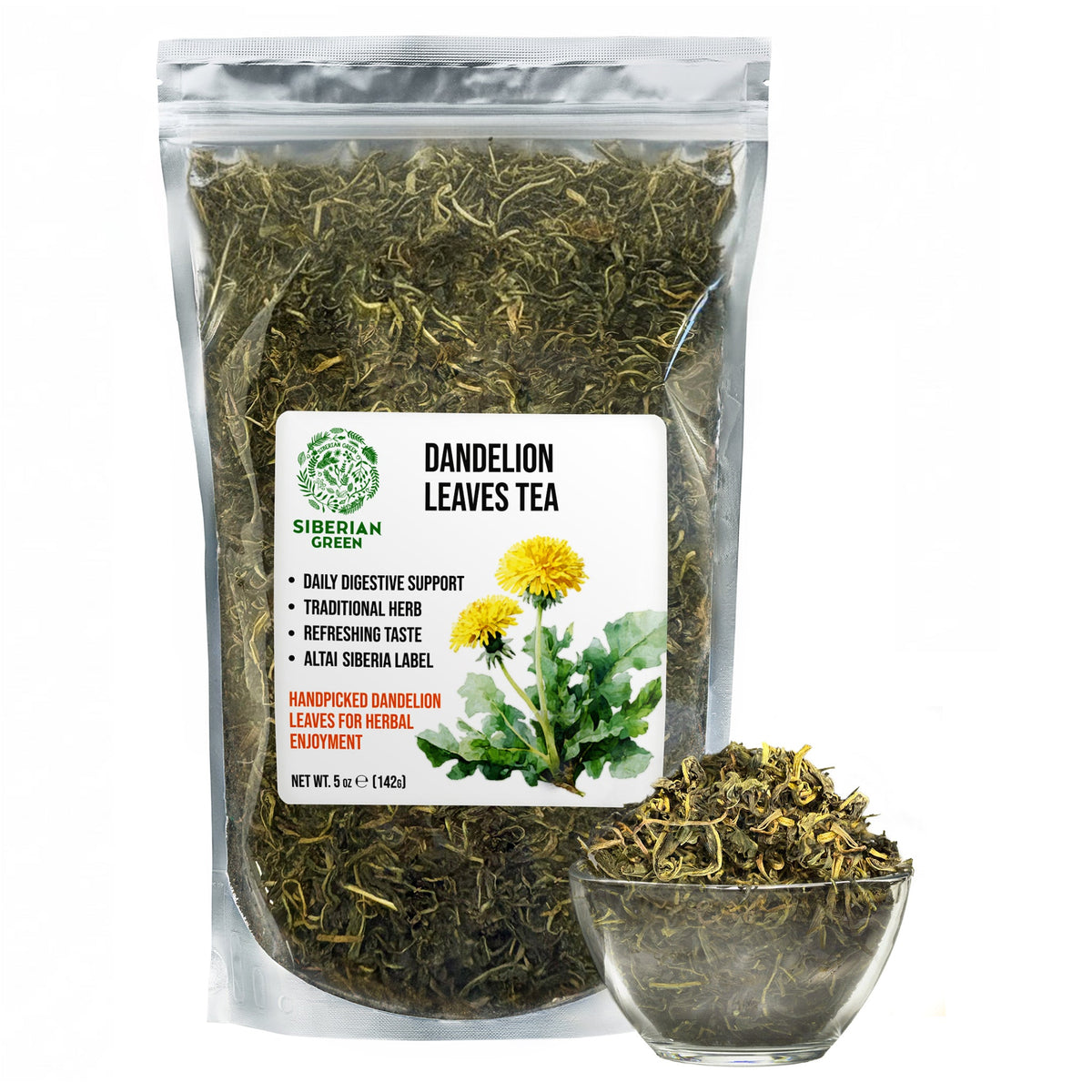 Siberian Green Dandelion Leaf Tea – Caffeine-Free Wellness Infusion, Nutrient-Rich Loose Leaf, 142 g