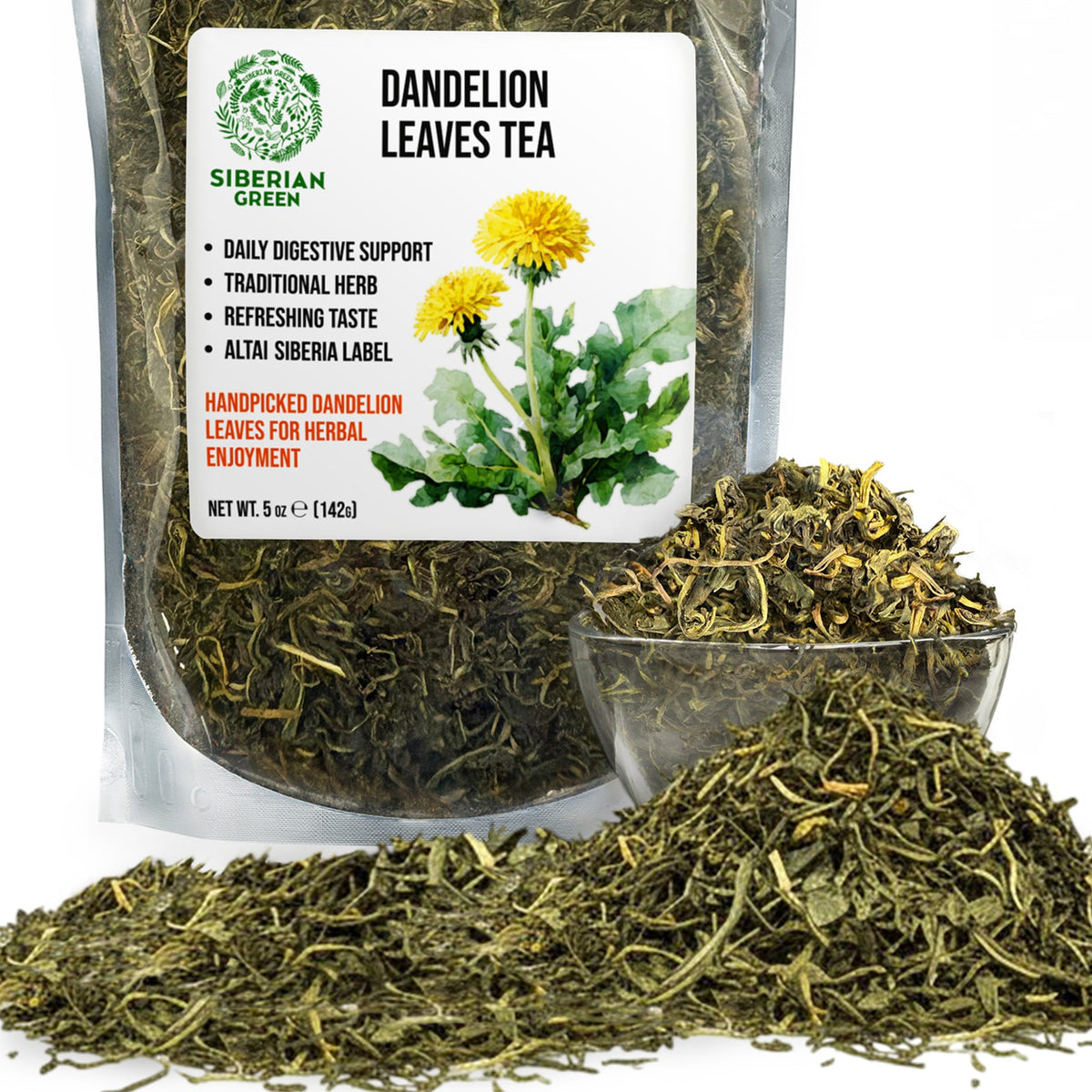 Siberian Green Dandelion Leaf Tea – Caffeine-Free Wellness Infusion, Nutrient-Rich Loose Leaf, 142 g