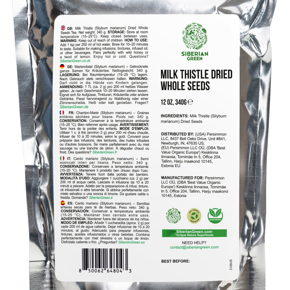 Siberian Green Milk Thistle Seeds Tea Canada Liver Support Antioxidant Rich Silybum Marianum 340 g