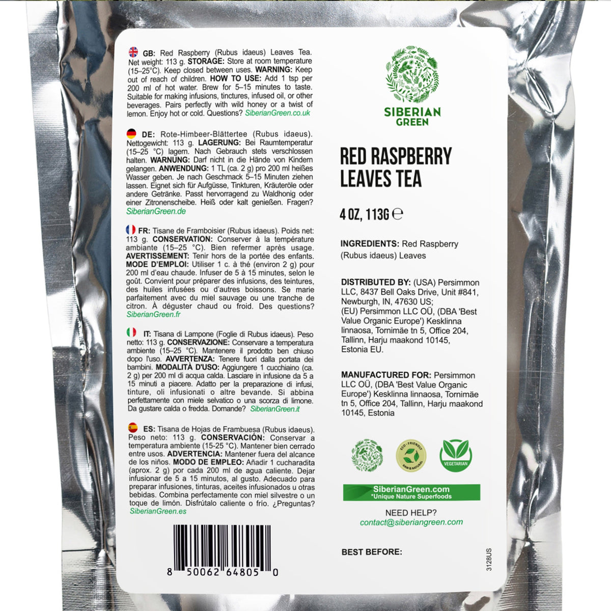 Siberian Green Red Raspberry Leaf Sweet Tea Canadian Natural Womens Wellness Herbal Infusion 113 g
