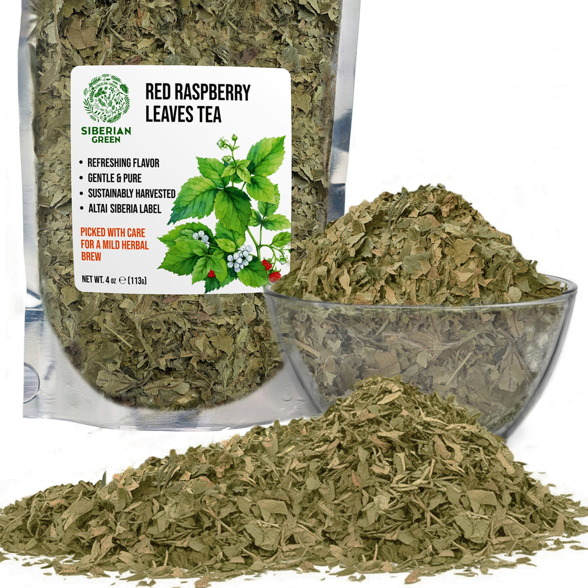 Siberian Green Red Raspberry Leaf Sweet Tea Canadian Natural Womens Wellness Herbal Infusion 113 g