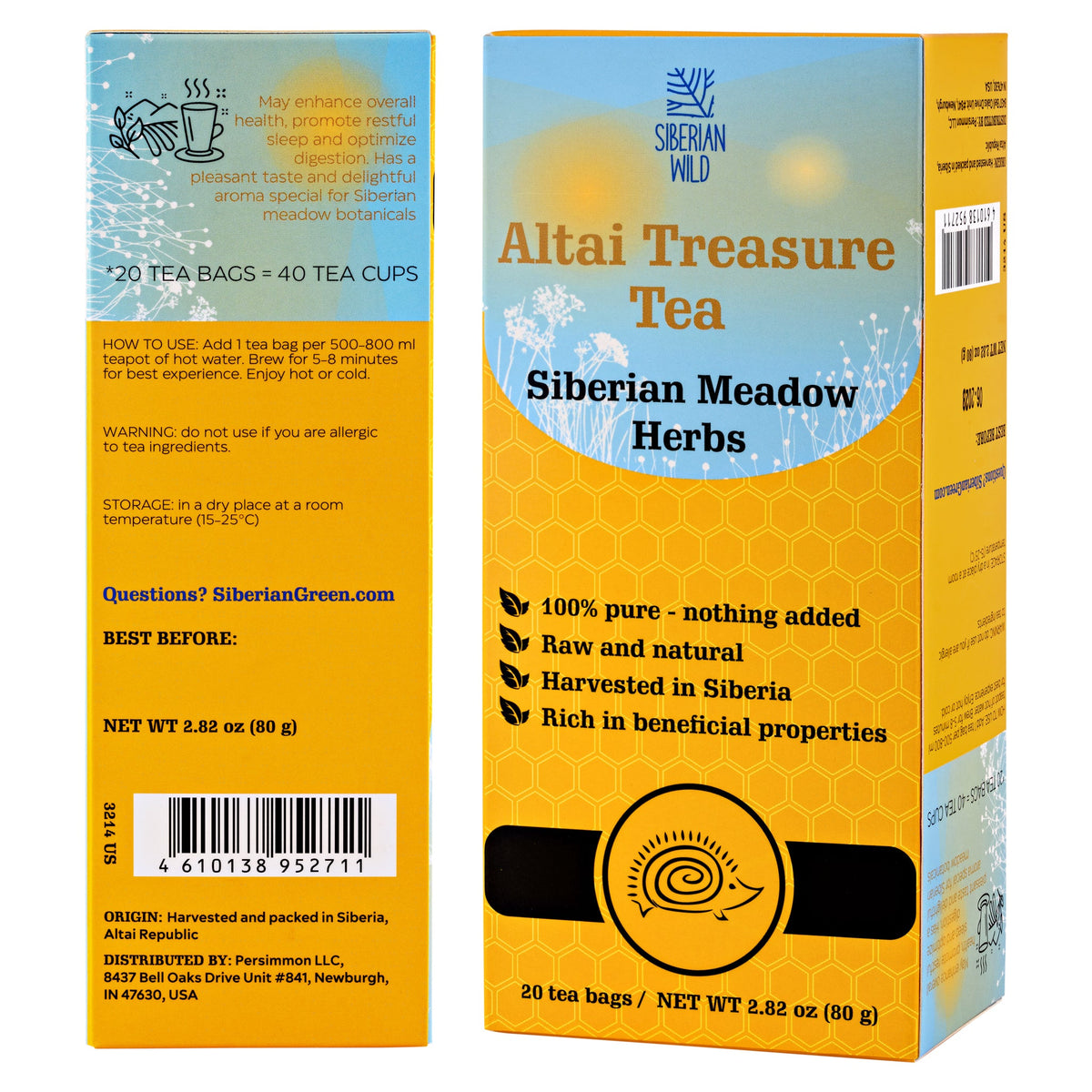 Siberian Wild Altai Treasure Tea - 20 Large Tea Bags Siberian Meadow Herbs