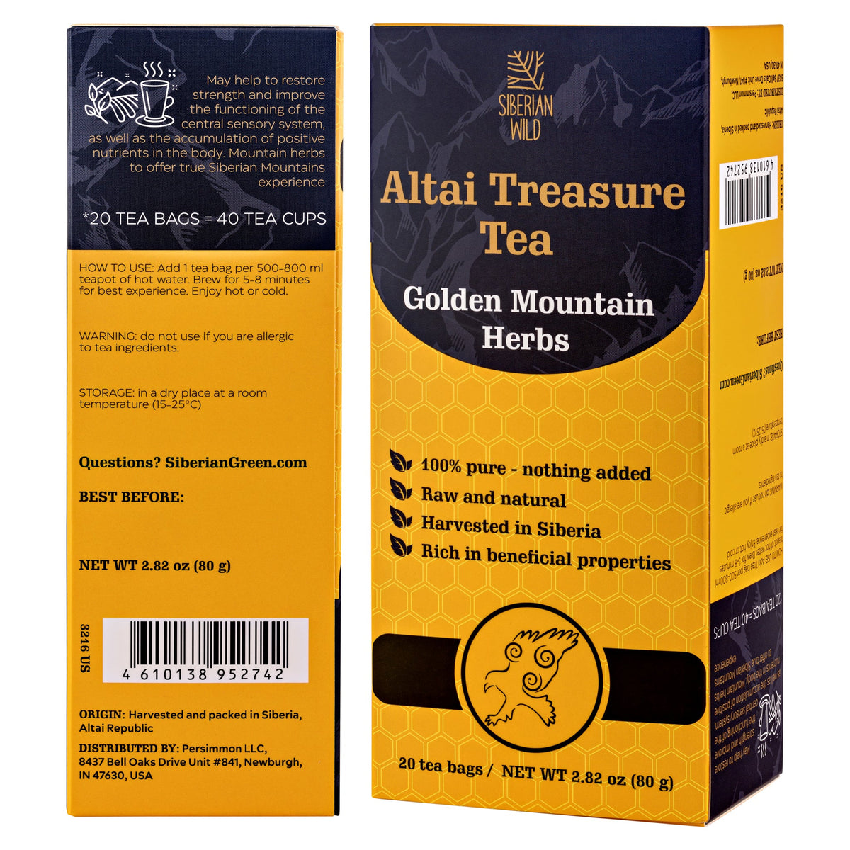 Siberian Wild Altai Treasure Tea - 20 Large Tea Bags Siberian Golden Mountains Herbs