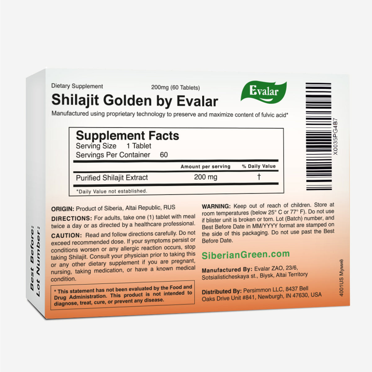 Evalar Shilajit Or Mumijo Résine 60 Caps