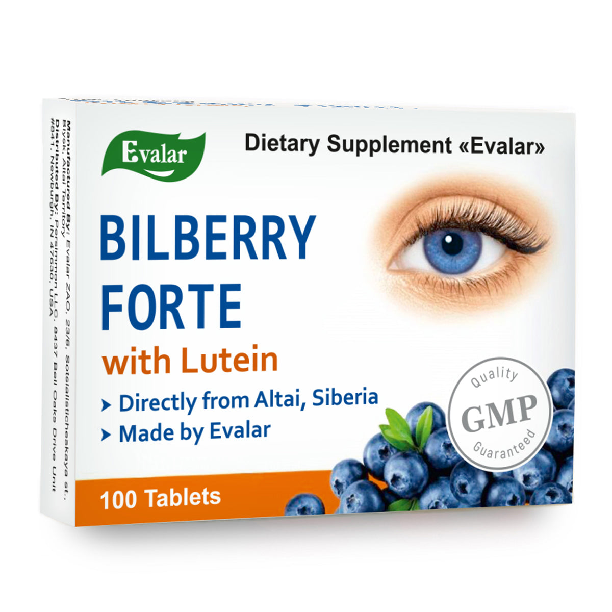 Myrtille Forte avec Lutéine Evalar 100 Comprimés