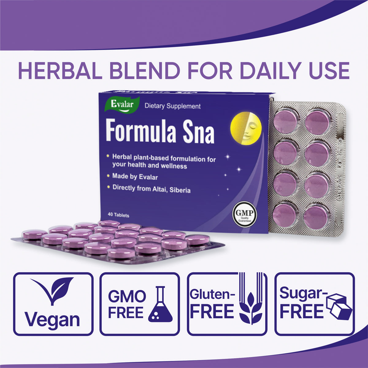 Herbes et vitamines d'Evalar Formula Sna 40 comprimés