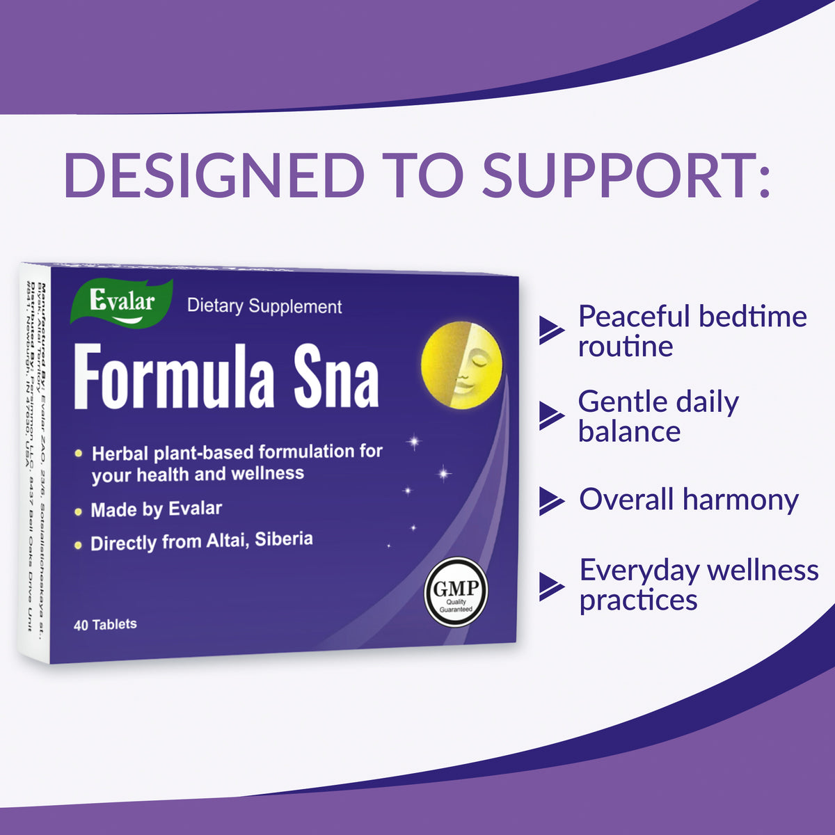 Herbes et vitamines d'Evalar Formula Sna 40 comprimés