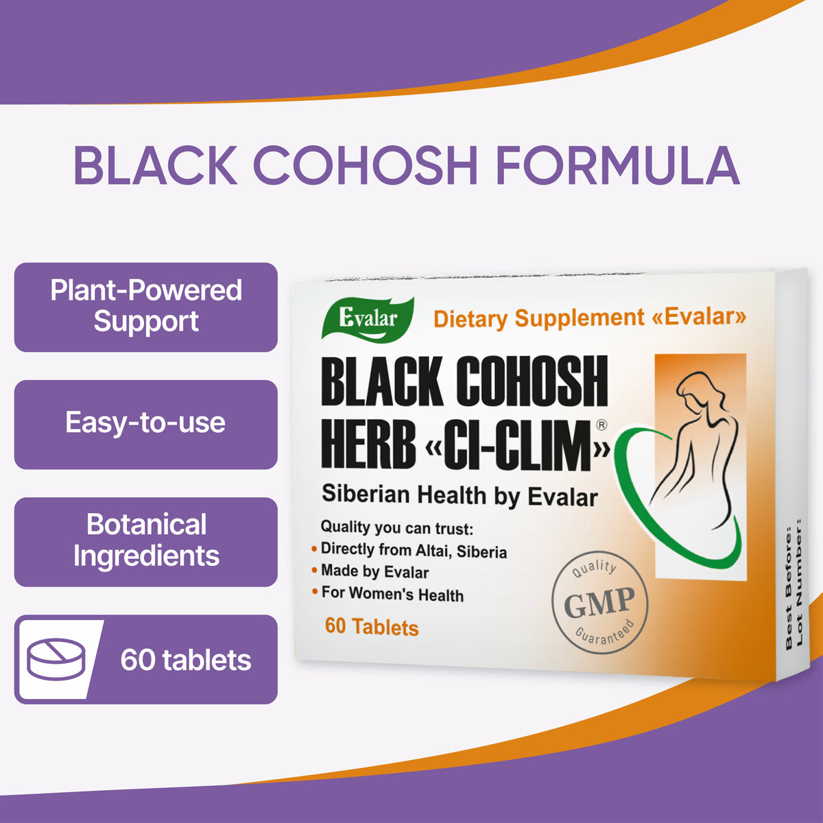 Black Cohosh Cimicifuga Herbal Extract with Vitamins by Evalar 60 Tabs