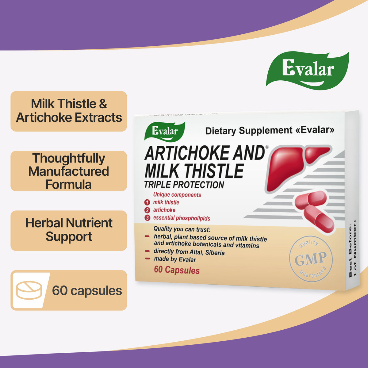 Artichoke & Milk Thistle with Vitamins by Evalar 60 Tabs