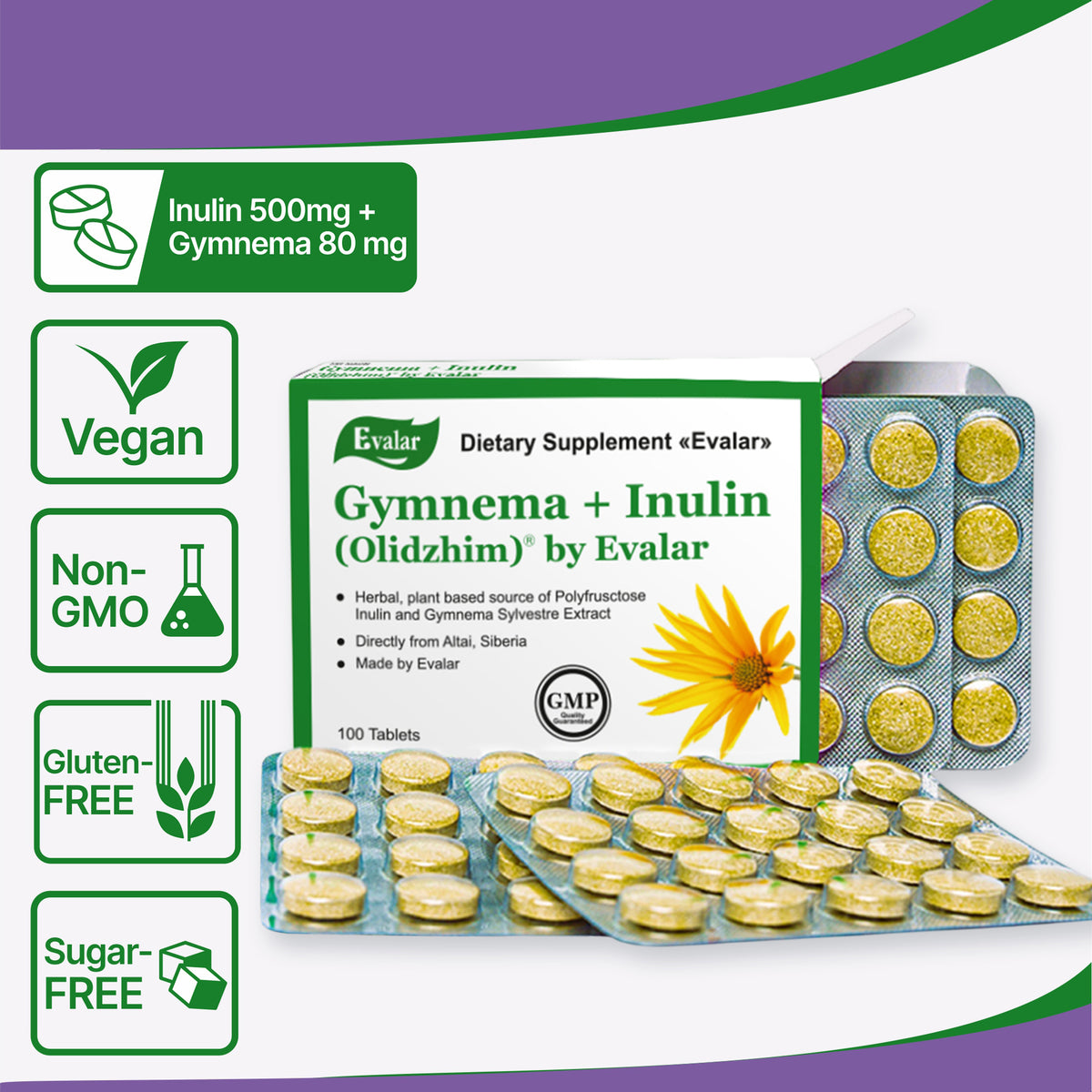 Fibres alimentaires aux herbes Gymnema Sylvestre par Evalar 100 comprimés