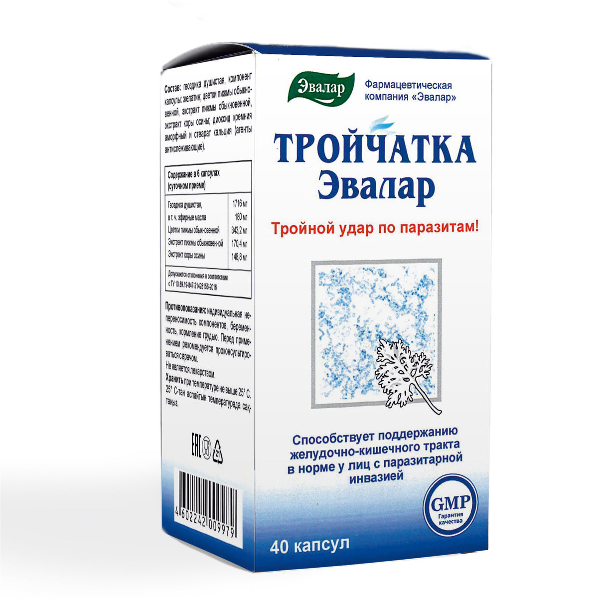 Mélange à base de plantes de clous de girofle, tanaisie et tremble par Evalar 40 capsules