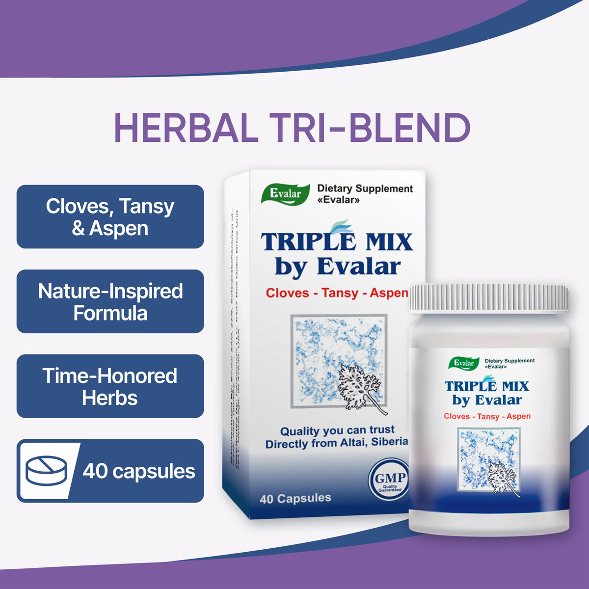 Mélange à base de plantes de clous de girofle, tanaisie et tremble par Evalar 40 capsules