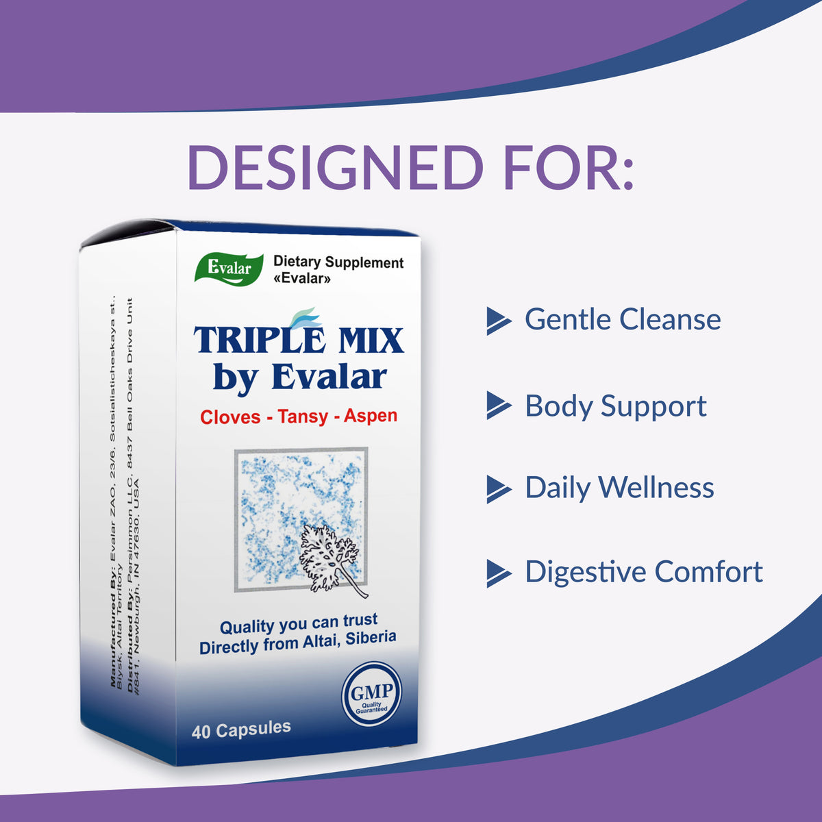 Mélange à base de plantes de clous de girofle, tanaisie et tremble par Evalar 40 capsules