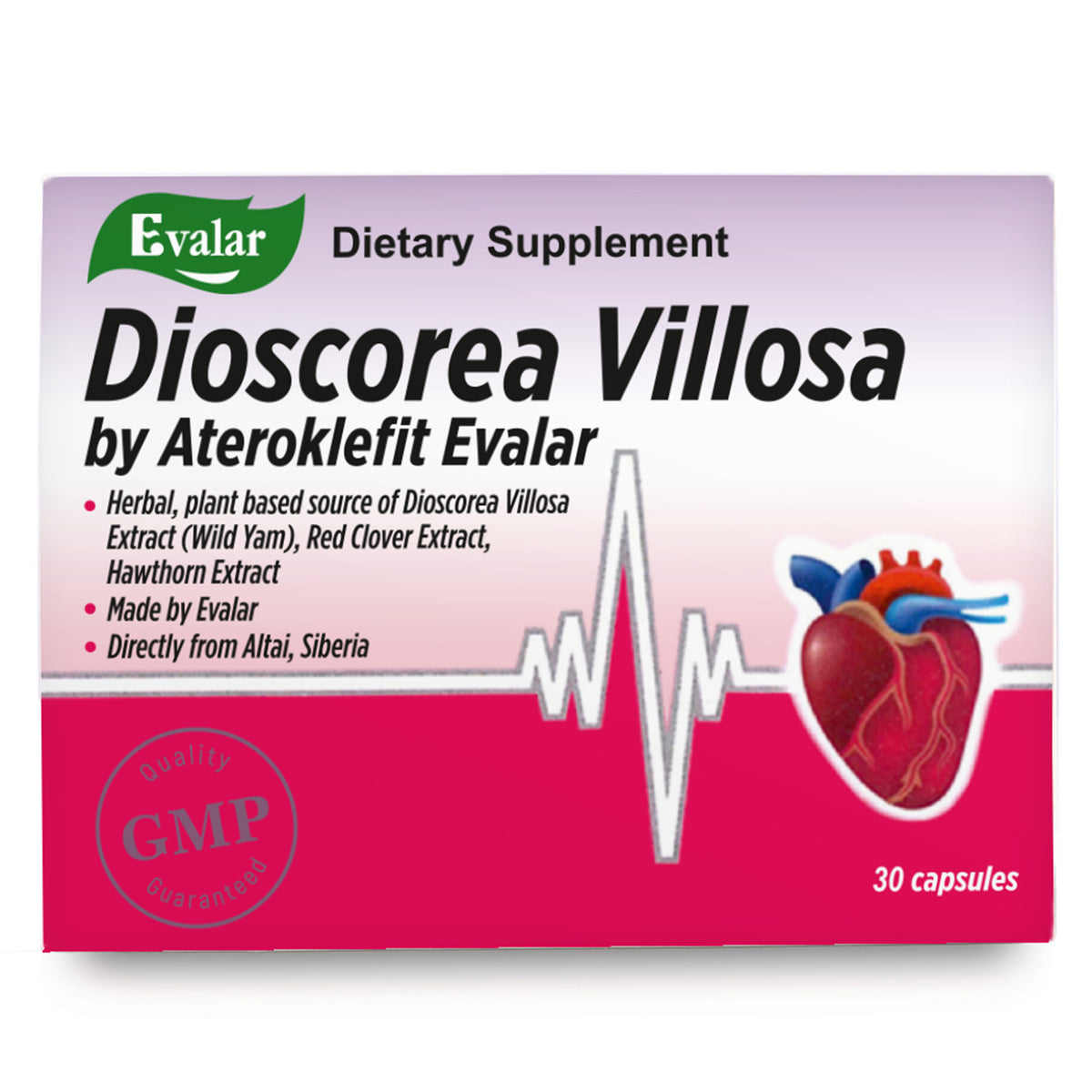 Dioscorea Villosa Wild Yam Trèfle rouge par Evalar Ateroklefit Herb 30 Caps