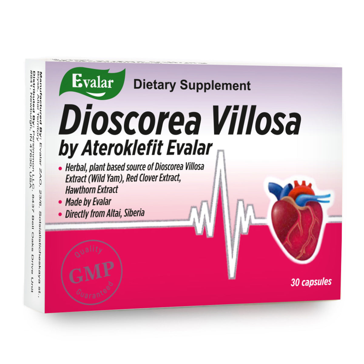 Dioscorea Villosa Wild Yam Trèfle rouge par Evalar Ateroklefit Herb 30 Caps