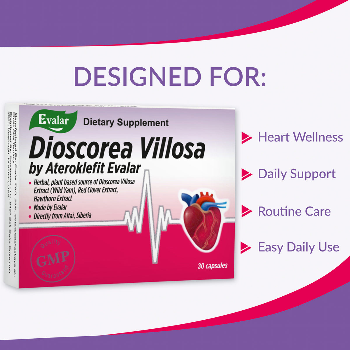 Dioscorea Villosa Wild Yam Trèfle rouge par Evalar Ateroklefit Herb 30 Caps