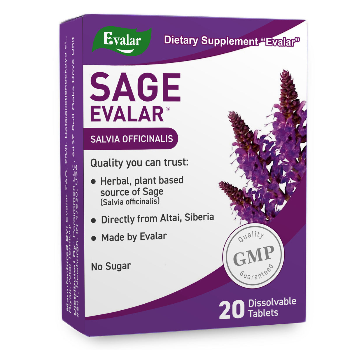 Sauge Salvia officinalis Herbe par Evalar Dissoluble 20 Tabs