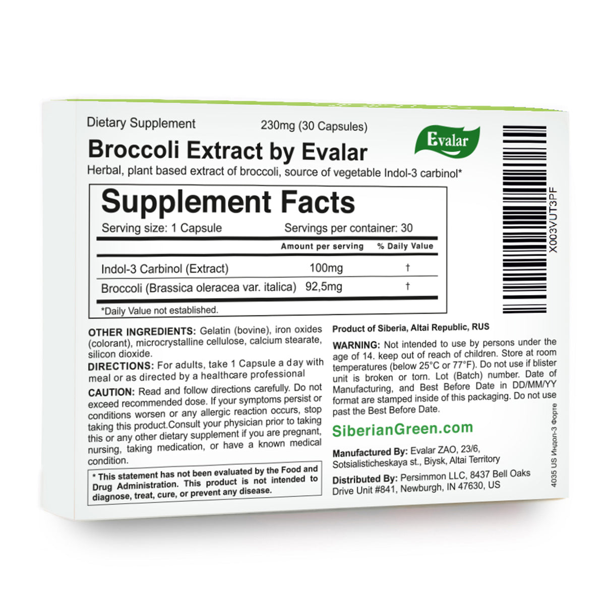 Evalar Broccoli Indol-3 Extract Herb by Evalar 30 Caps
