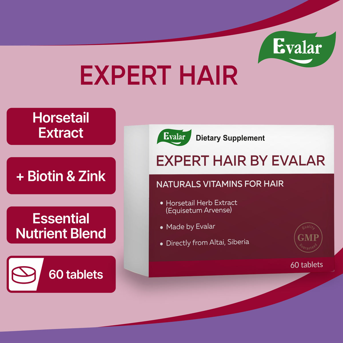 Expert Hair Prêle Herbe Equisetum Arvense Extrait par Evalar 60 Tabs