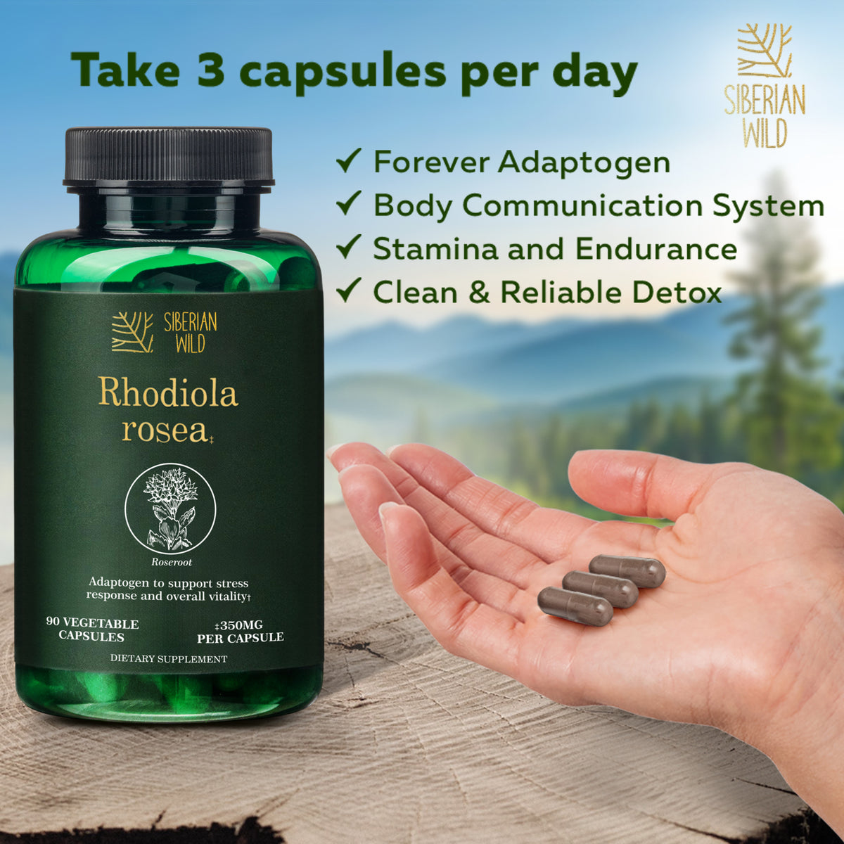 Siberian Wild Rhodiola Rosea Capsules – 350mg | Pure Adaptogenic Support
