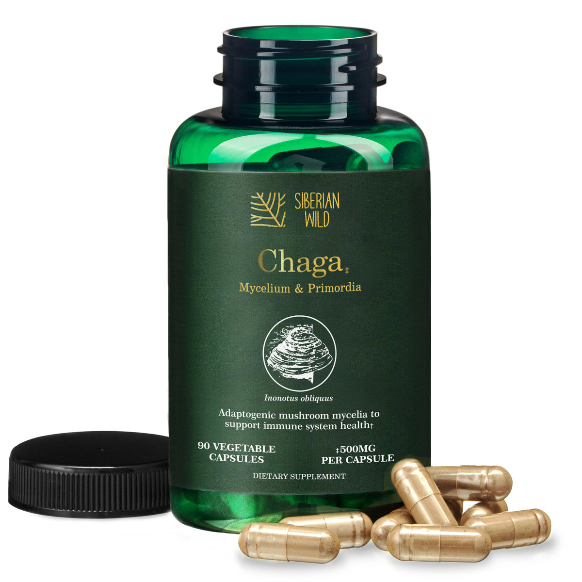 Siberian Wild White Chaga Mushroom Vegan Capsules 1500mg for Immune Support and Energy for Women Men Canada