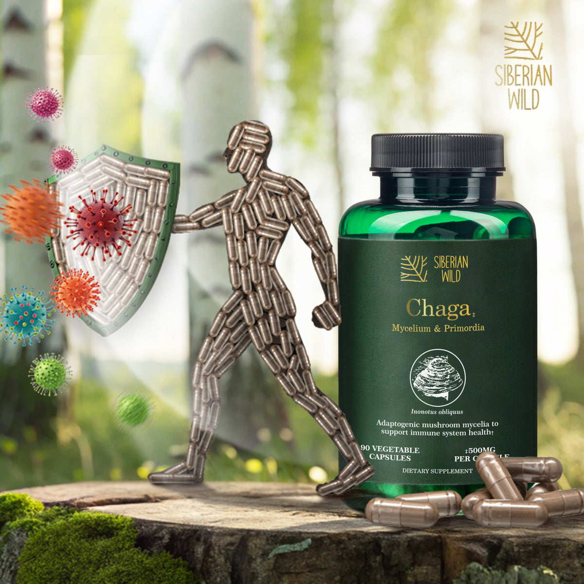 Siberian Wild Chaga Mushroom Capsules - 1500mg | Immune Support