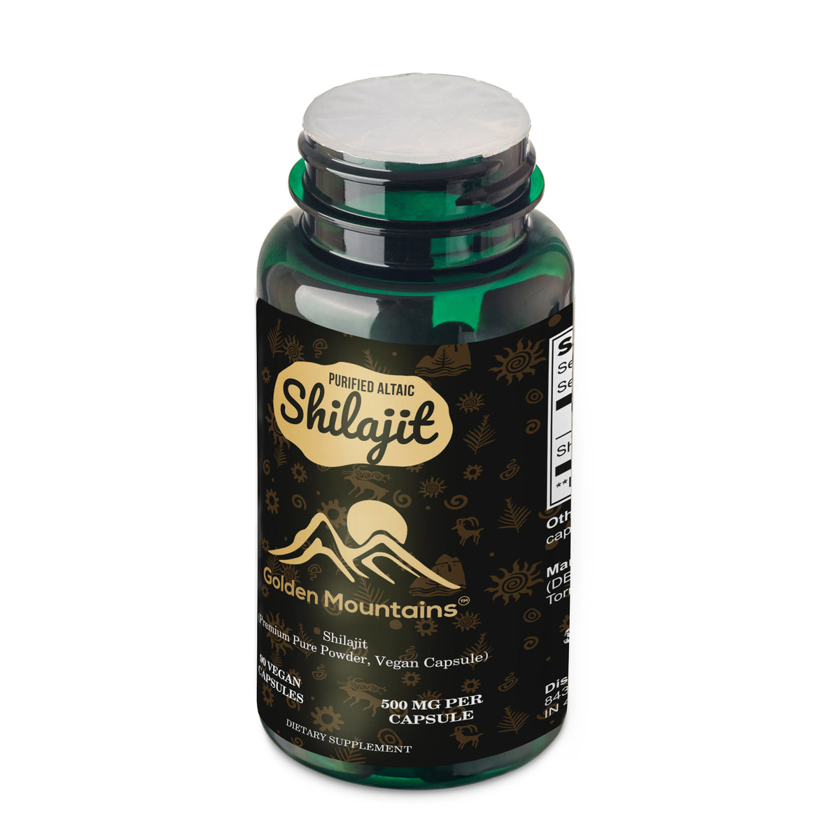 Golden Mountains Shilajit Vegan Capsules - 500mg | 90 Capsules Per Bottle