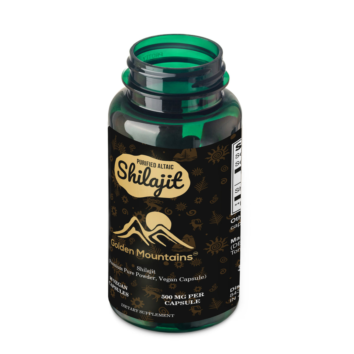 Golden Mountains Shilajit Vegan Capsules - 500mg | 90 Capsules Per Bottle