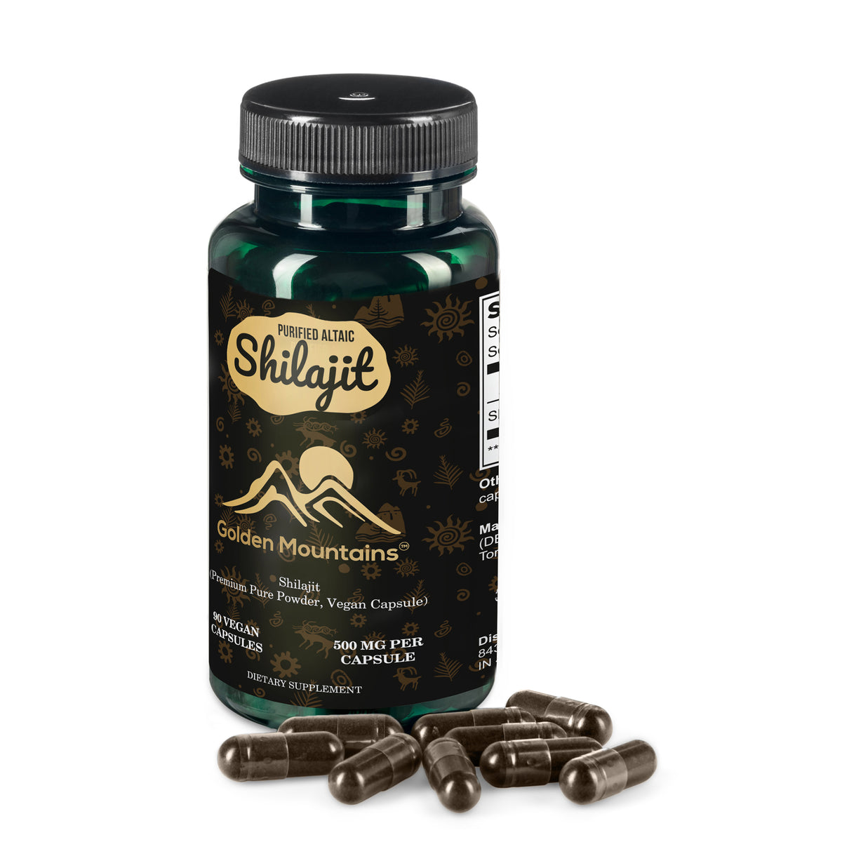 Golden Mountains Shilajit Vegan Capsules - 500mg | 90 Capsules Per Bottle