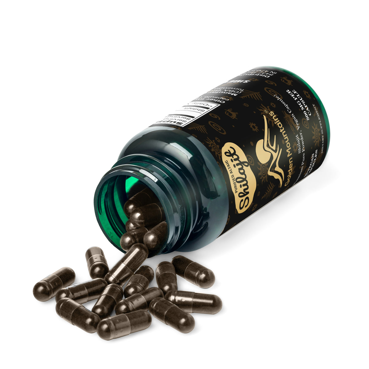 Golden Mountains Shilajit Vegan Capsules - 500mg | 90 Capsules Per Bottle