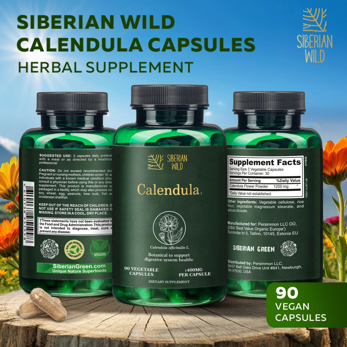 Siberian Wild Calendula Capsules - 1800mg | 90 Vegan Capsules