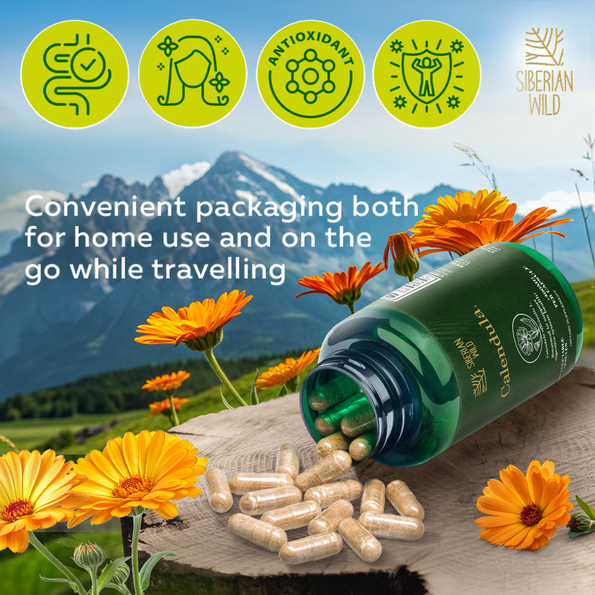 Siberian Wild Calendula Capsules - 1800mg | 90 Vegan Capsules