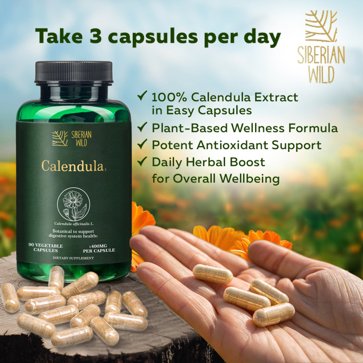 Siberian Wild Calendula Capsules - 1800mg | 90 Vegan Capsules