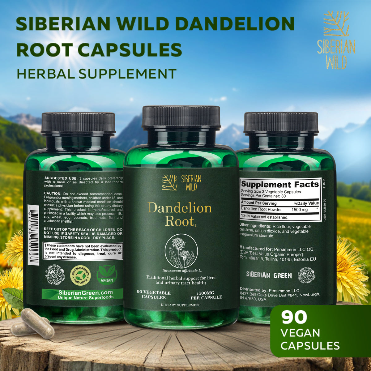 Siberian Wild Dandelion Root Extract Capsules – 1500mg | Vegan Liver Support