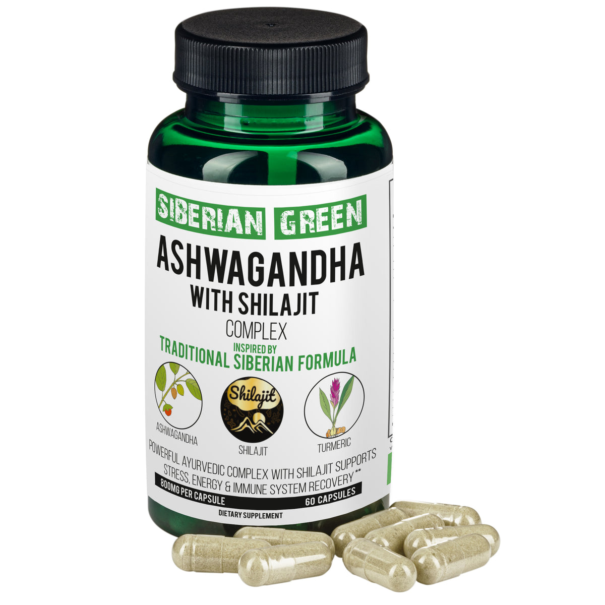 Ashwagandha with Altai Shilajit & Turmeric Ayurvedic Complex – 60 vegan capsules