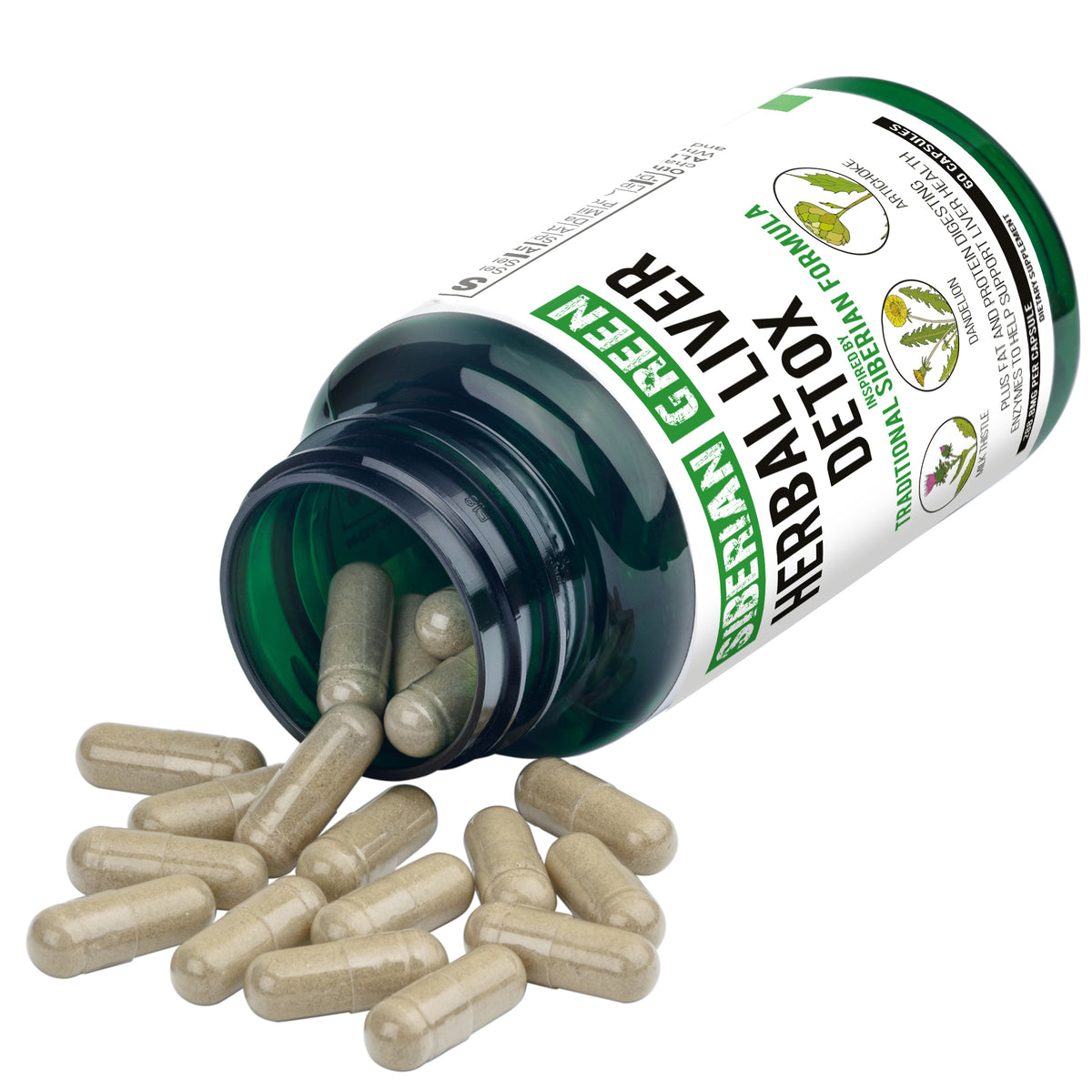 Herbal Liver Detox Vert de Sibérie 60 Caps - Chardon-Marie Artichaut Pissenlit