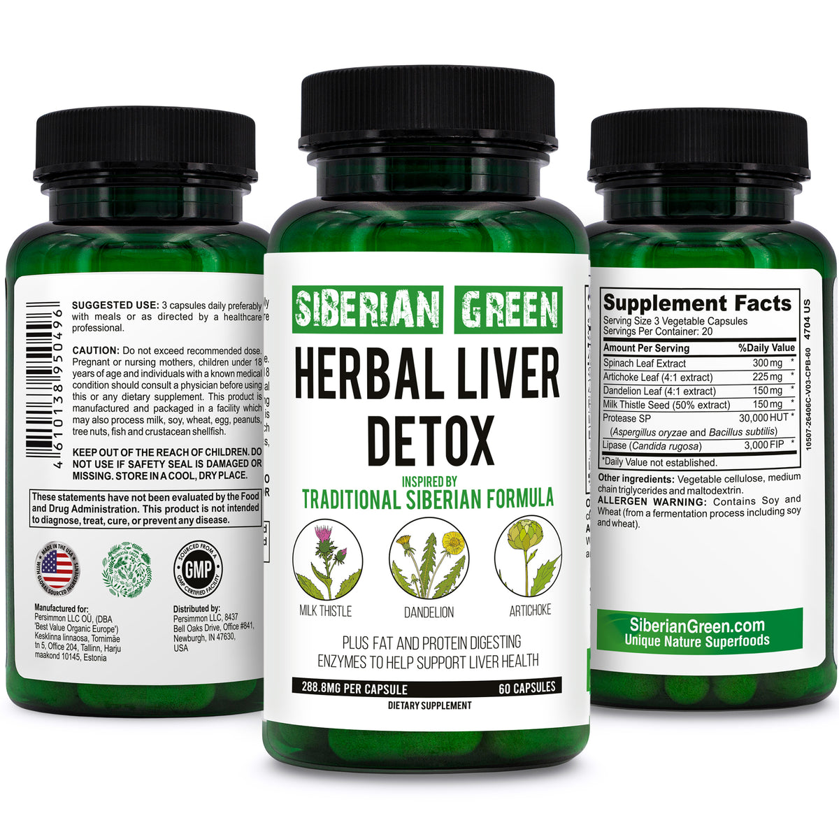 Herbal Liver Detox Vert de Sibérie 60 Caps - Chardon-Marie Artichaut Pissenlit